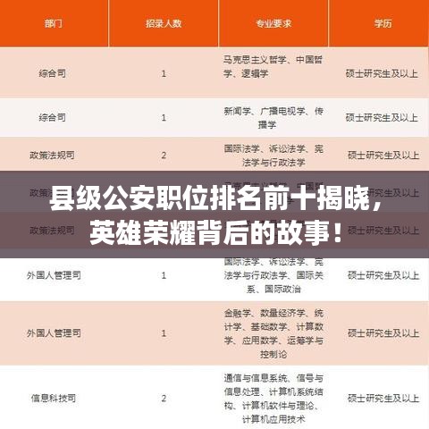 縣級公安職位排名前十揭曉，英雄榮耀背后的故事！