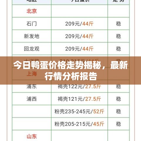 今日鴨蛋價(jià)格走勢揭秘，最新行情分析報(bào)告